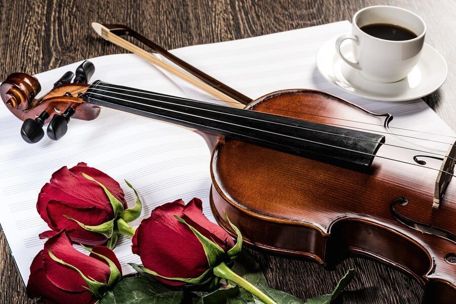 Violin, rose, coffee